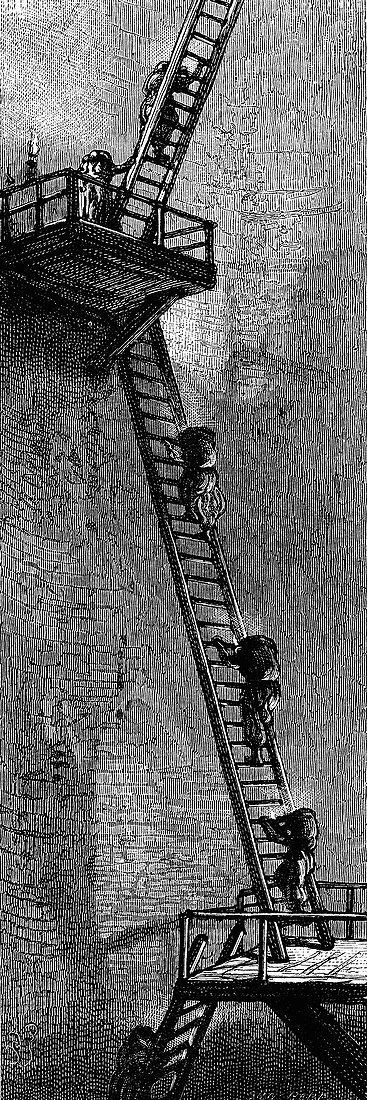 Women climbing ladders to carry coal up a mineshaft