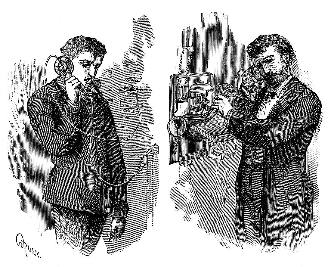 New York telephone subscriber making call, 1883