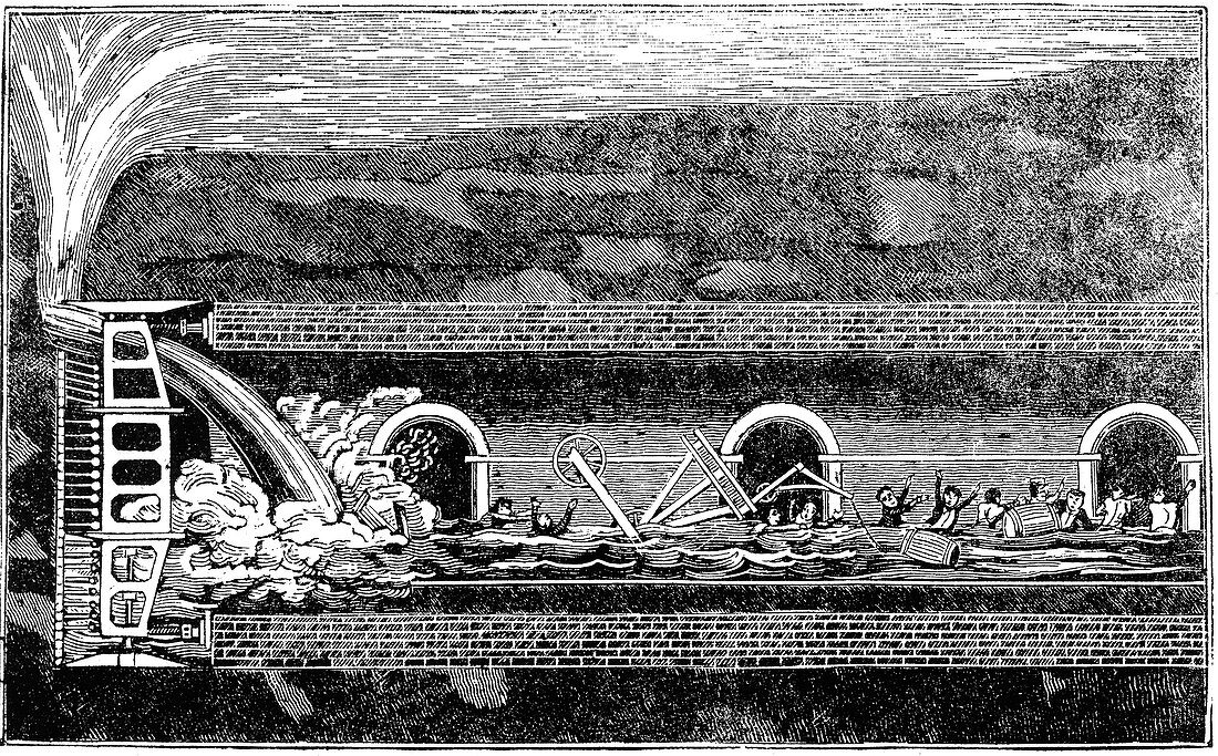 Flooding during the excavation of the Thames Tunnel, London