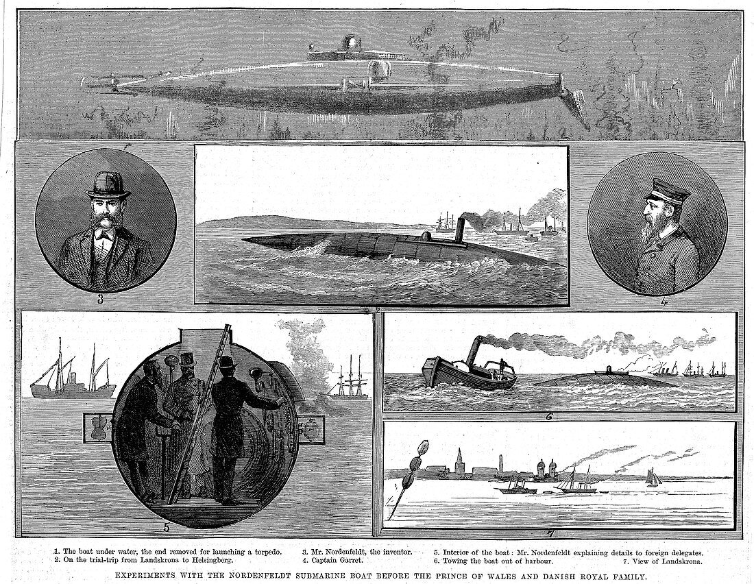 Torsten Nordenfeldt's steam-powered submarine, 1885