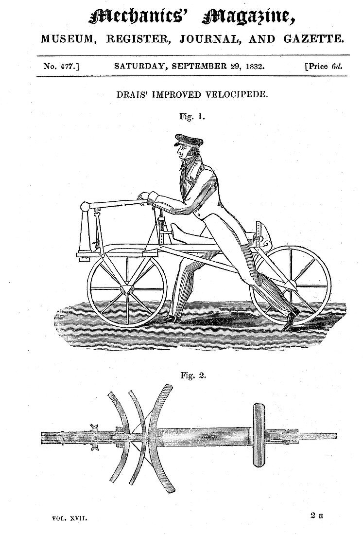 Baron von Drais's bicycle (Draisienne) Exhibited Paris 1818