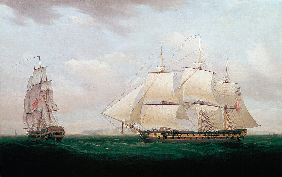 Two East Indiamen off a Coast', Thomas Whitcombe, c1850
