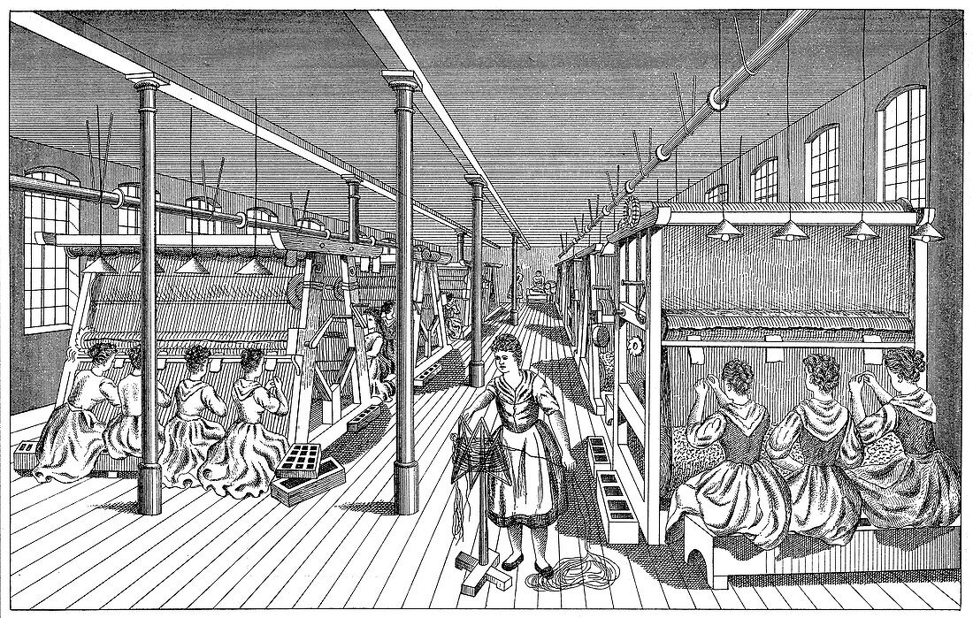 Women workers in a carpet factory, c1895