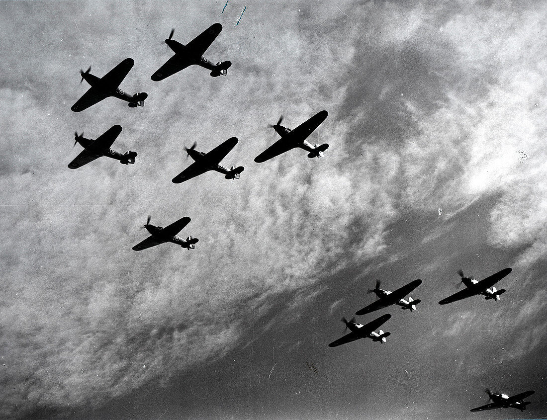 Hawker Hurricanes flying in formation, Battle of Britain