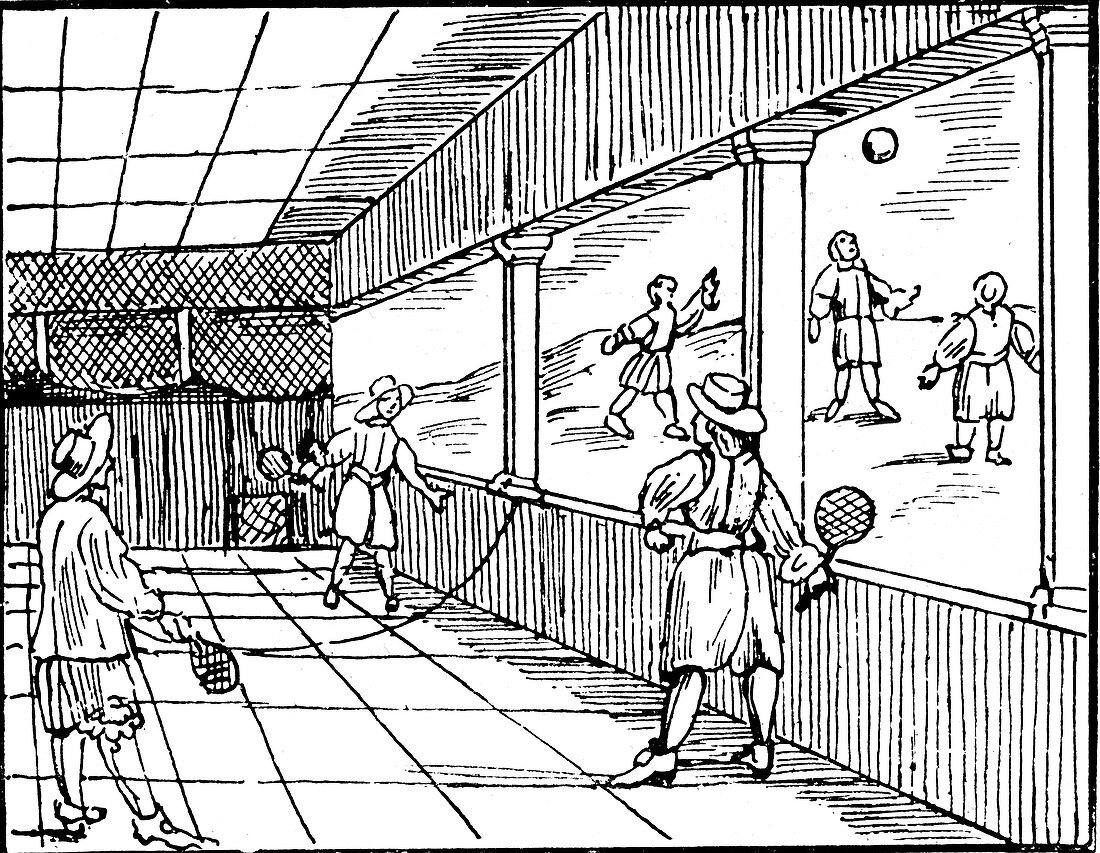 Young men playing a form of tennis, 16th century
