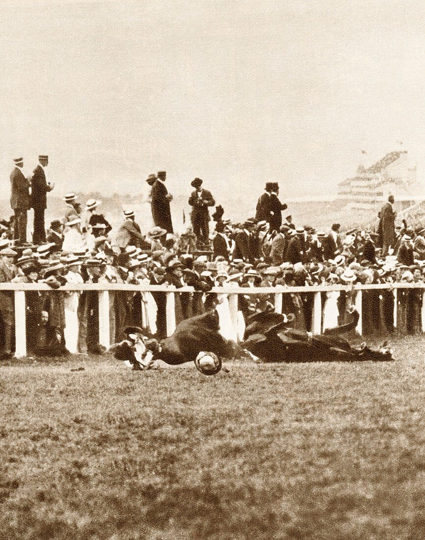 Emily Davison throwing herself in front of the King's horse