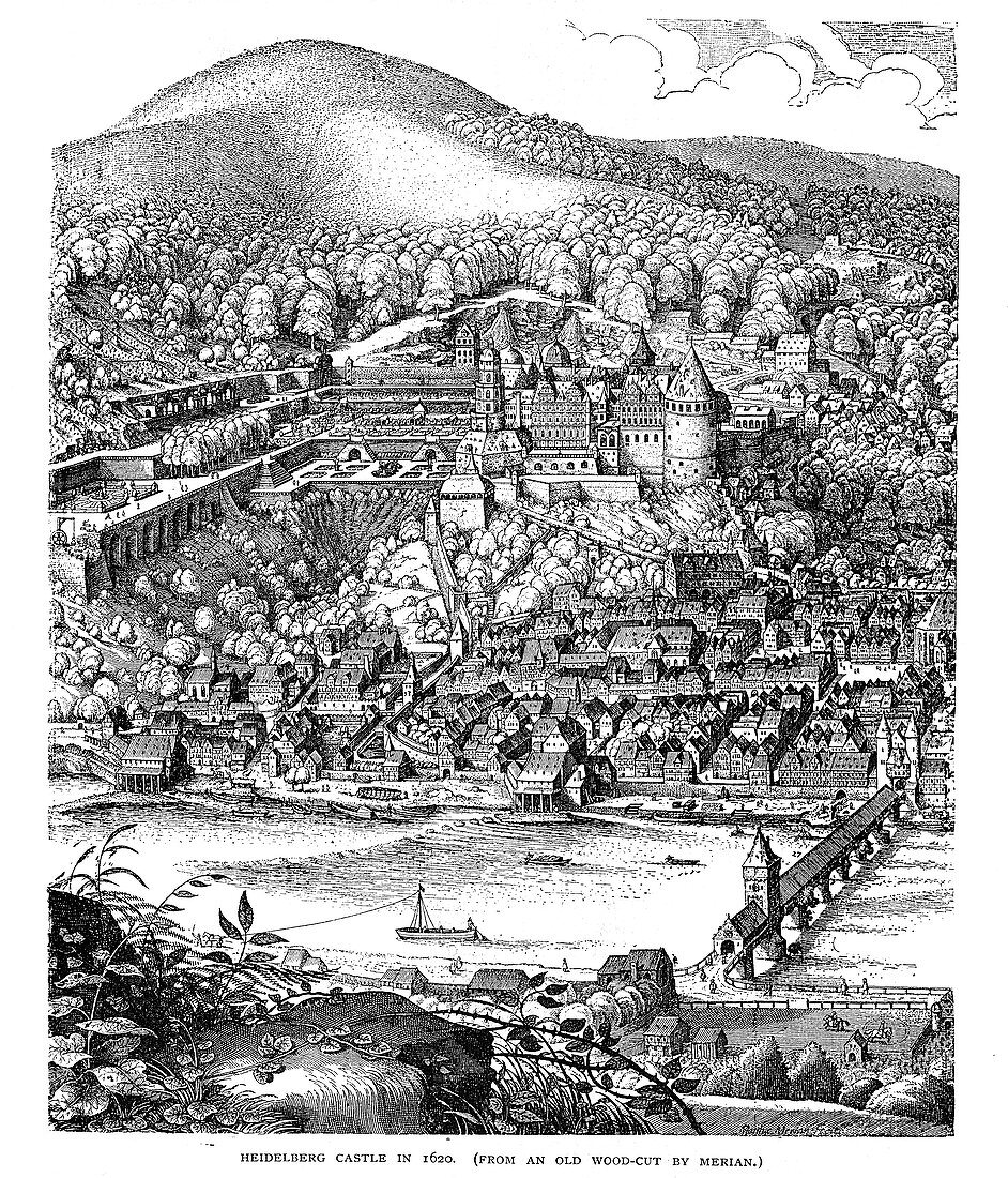 Heidelberg Castle and town, Germany, in 1620