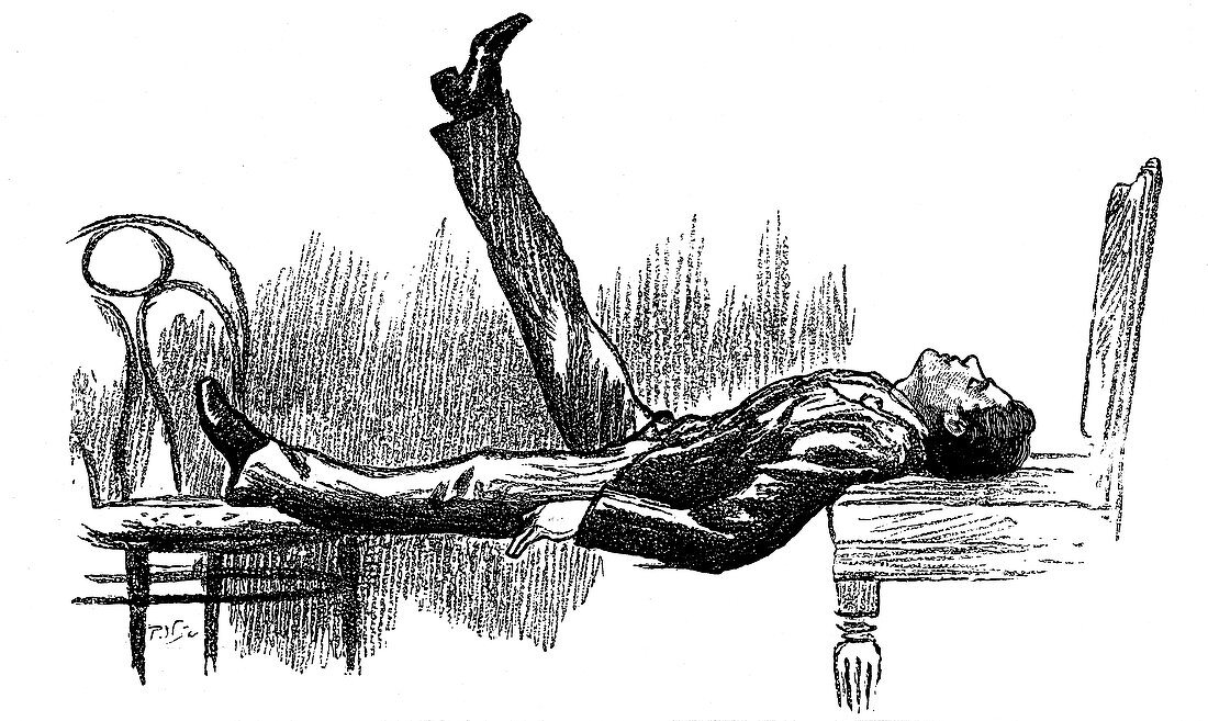 Hypnotised subject in a state of catalepsy, 1891