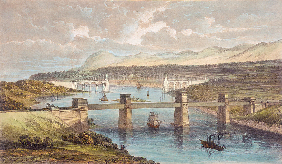 The Britannia Tubular Bridge, Menai Strait, Wales, c1850