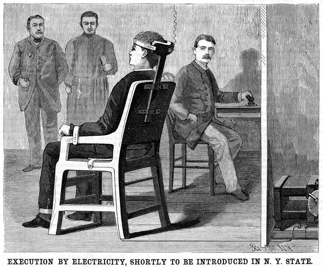 Artist's impression of execution by electric chair, 1890