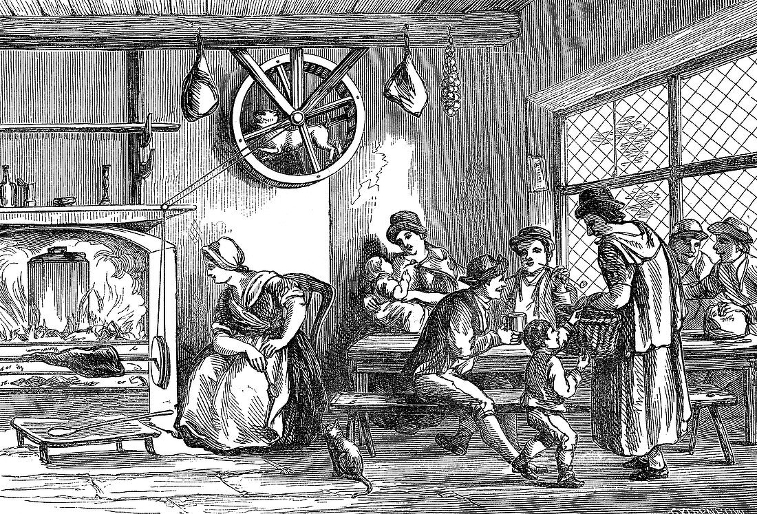 Turnspit dog in the inn at Newcastle, Carmarthen, Wales