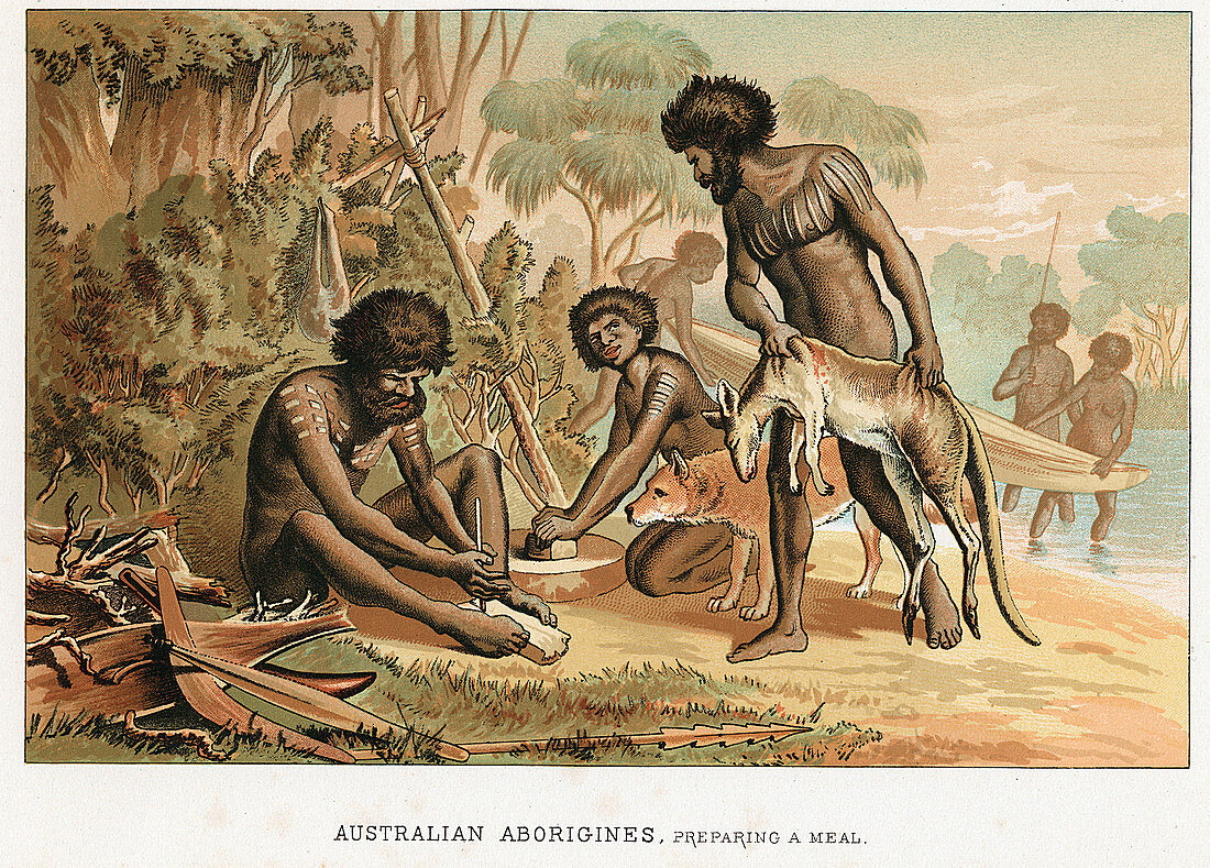 Australian natives preparing meal