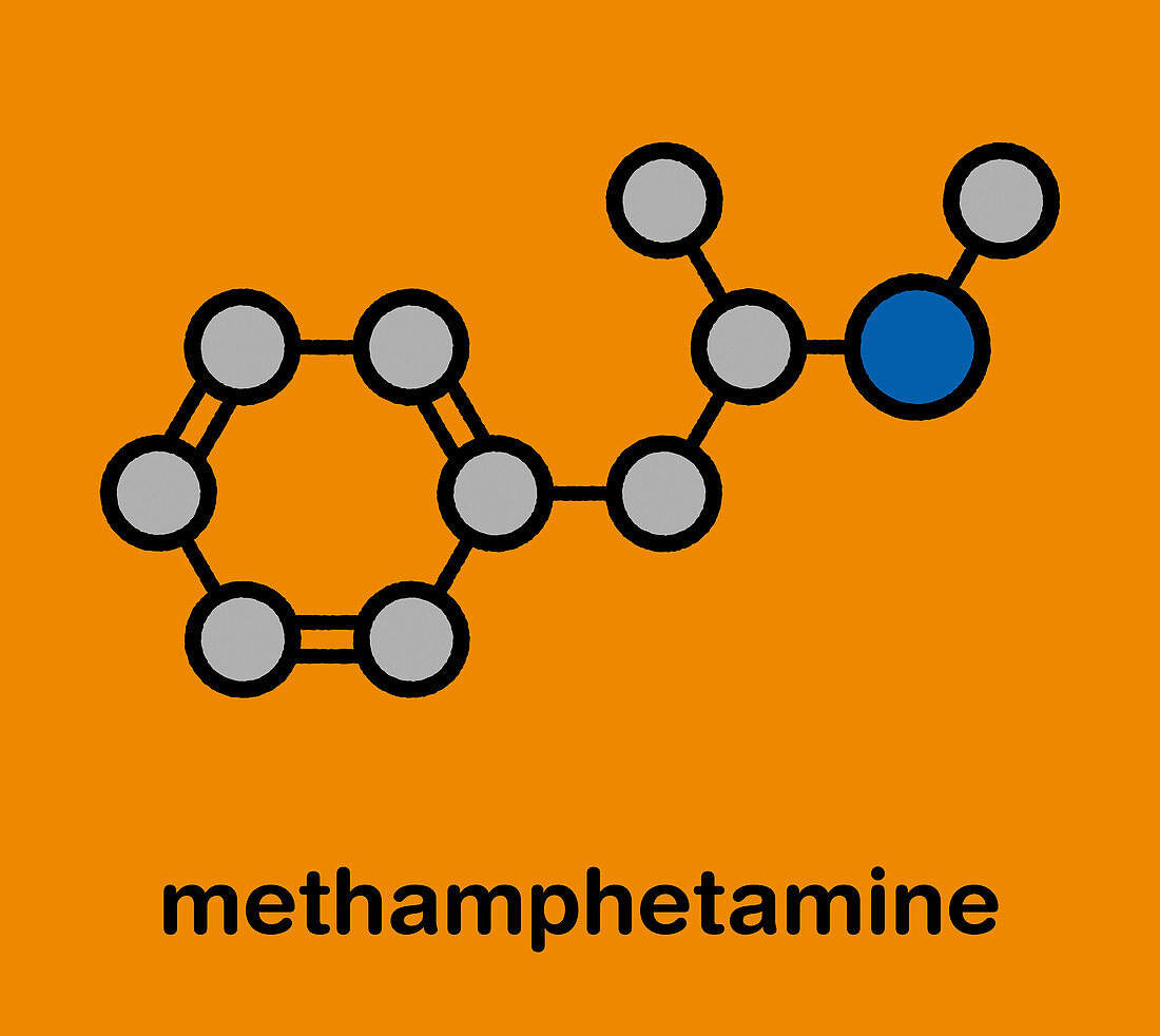 Methamphetamine stimulant drug molecule