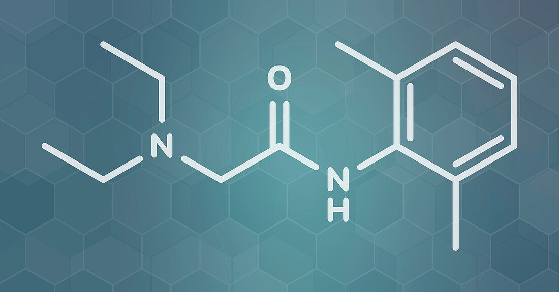 Lidocaine local anesthetic drug molecule