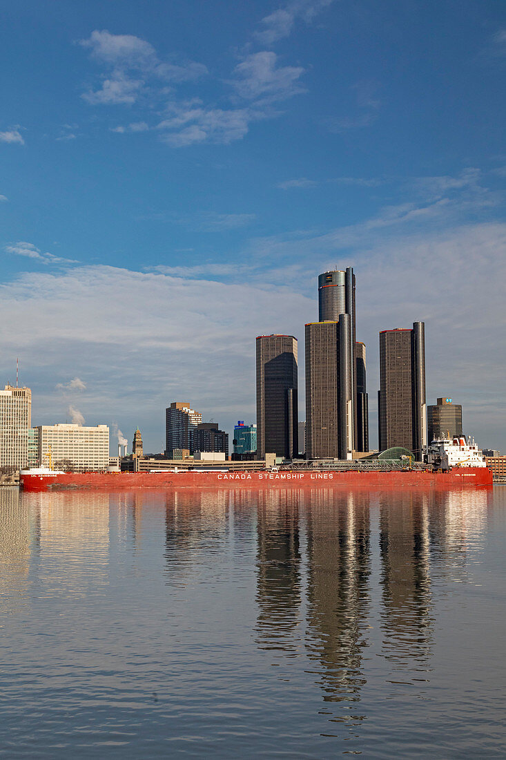 Bulk cargo carrier and Detroit skyscrapers