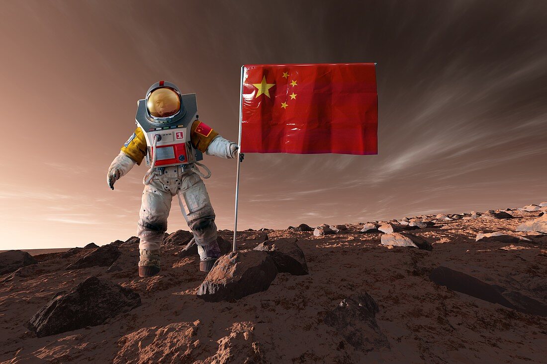 Chinese astronaut on Mars, illustration