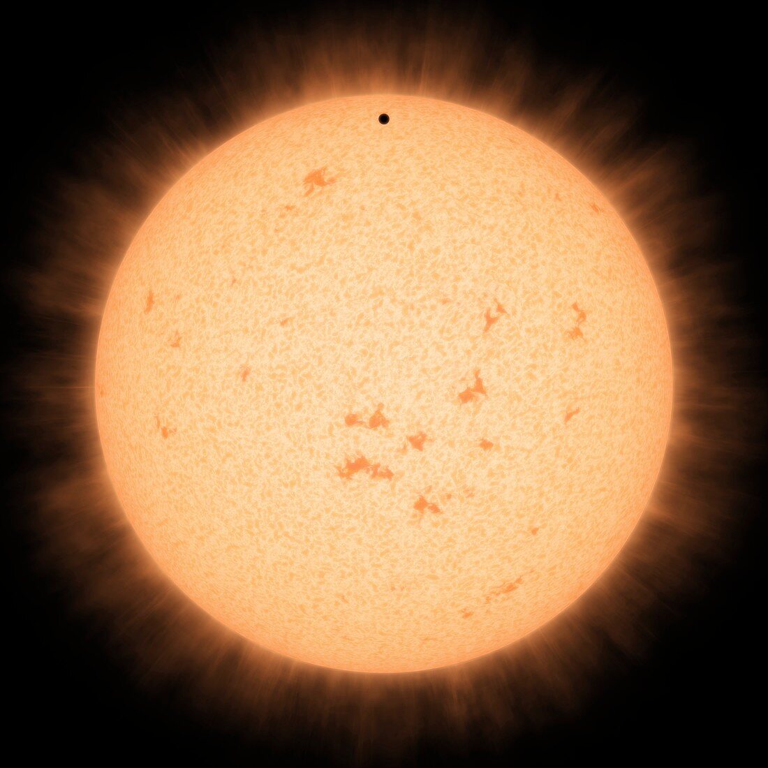 Planet passing in front of a star, illustration