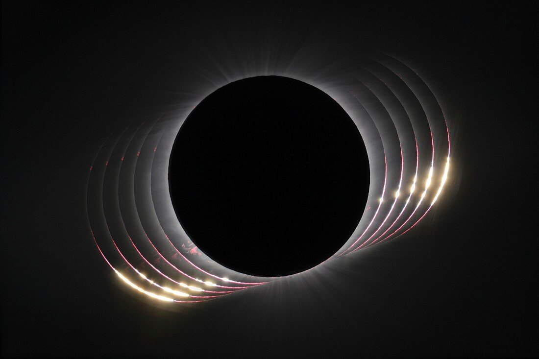 Solar eclipse totality and Baily's beads, composite image