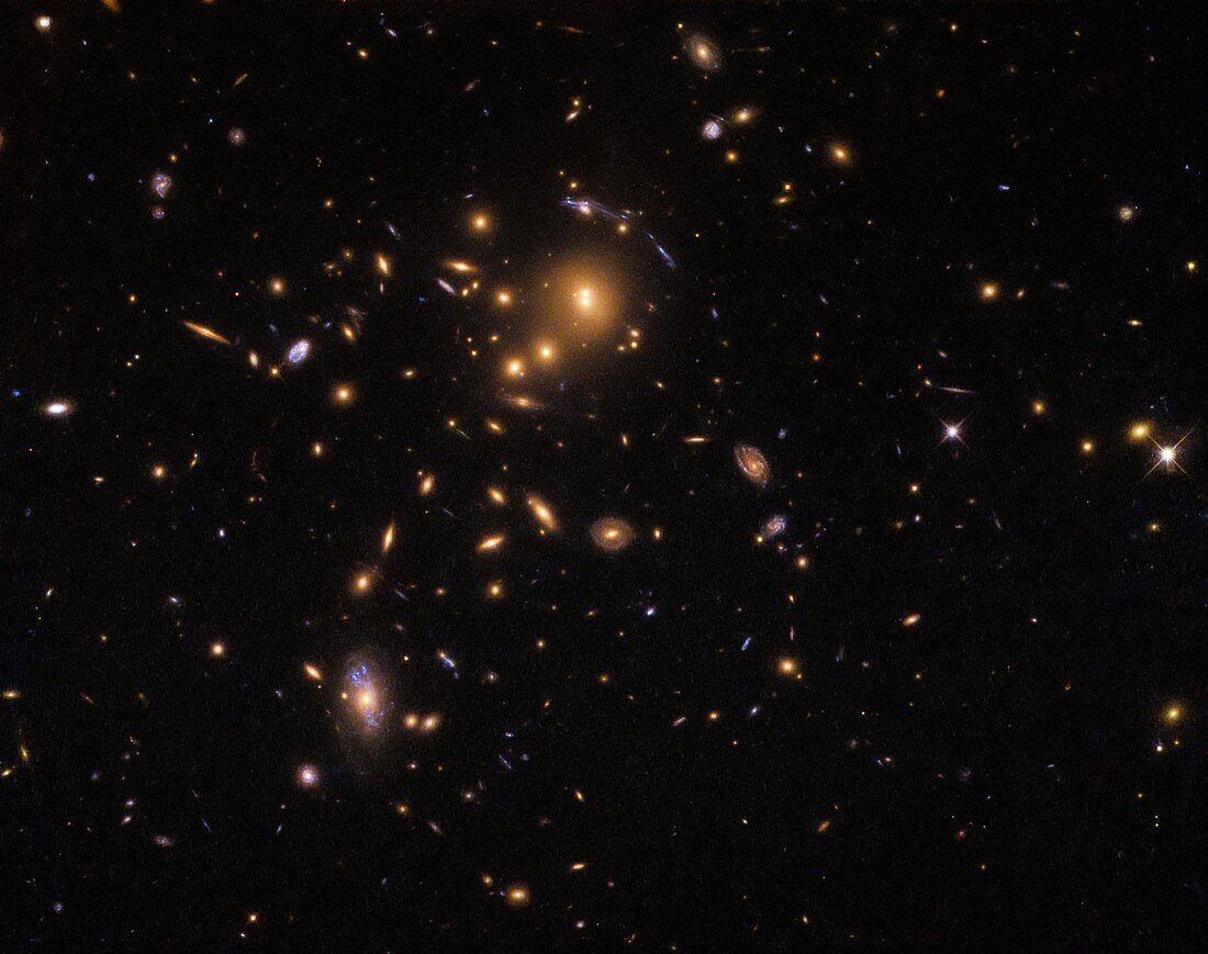 Distortion of light from distant galaxies by galaxy cluster