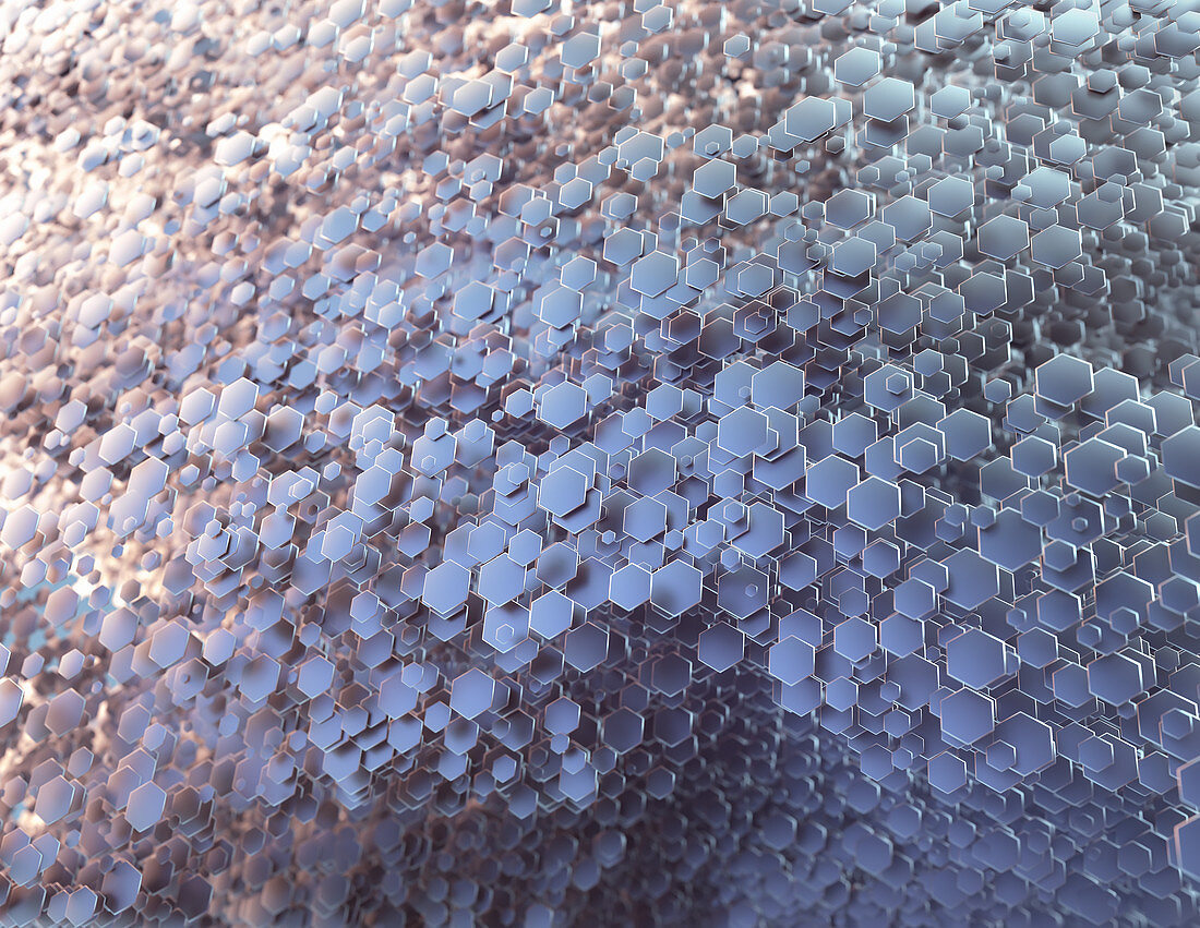 Abstract polygonal metallic honeycomb, illustration