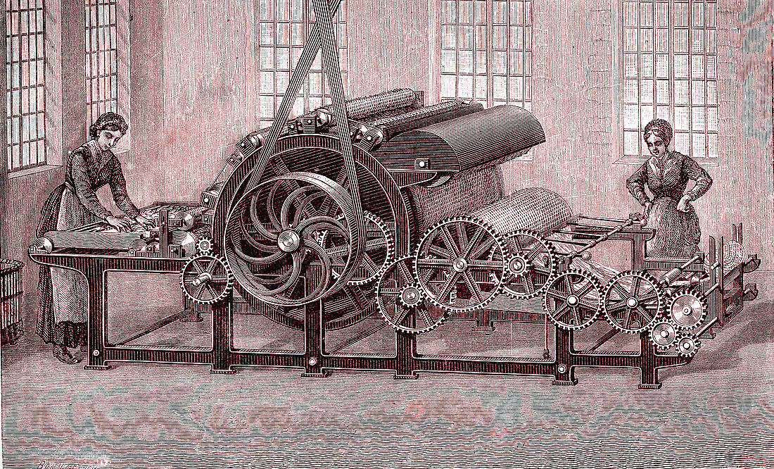 Wool carding machine, 19th century