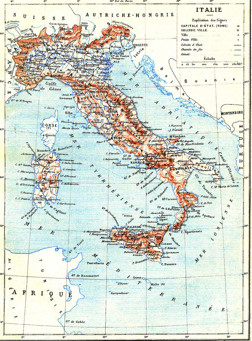 Map of Italy, 1880s