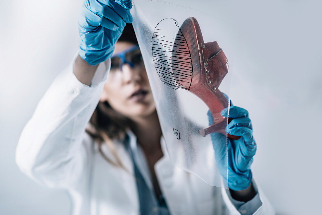 Forensics expert examining crime scene evidence