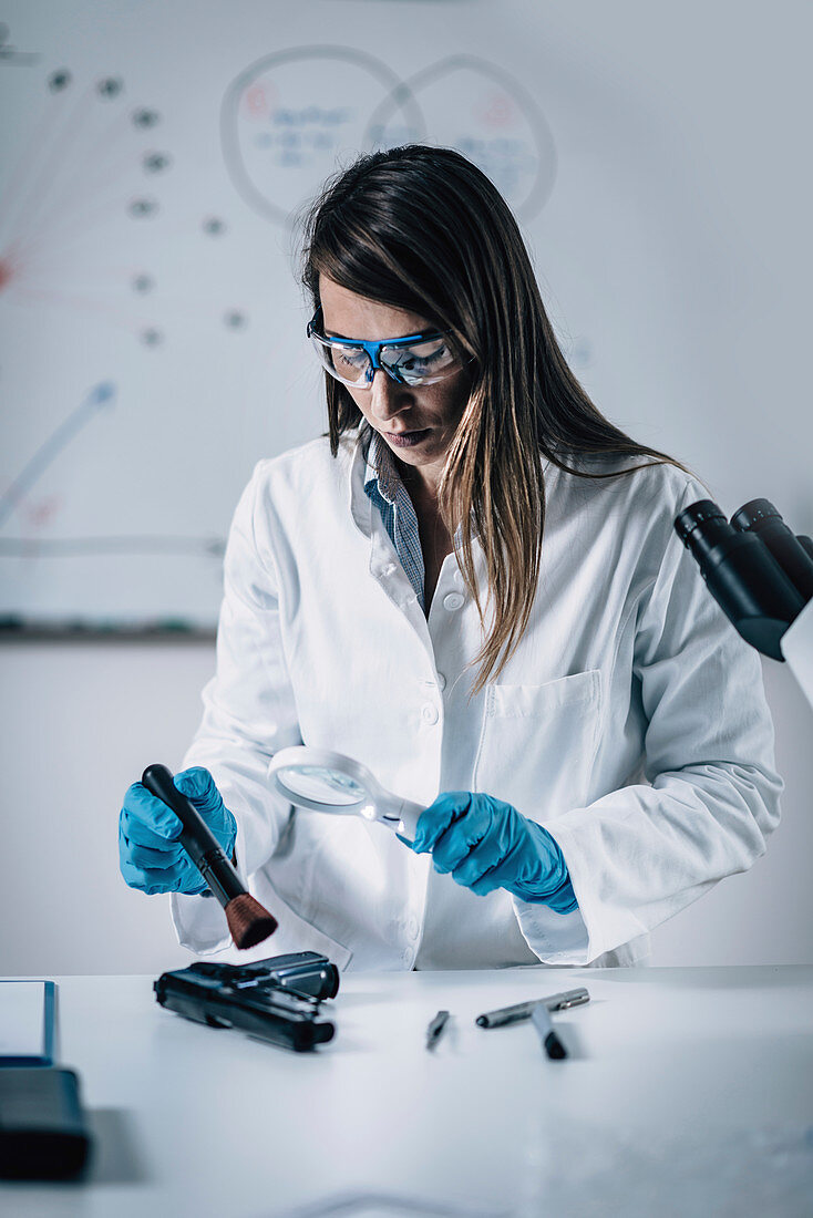 Forensics expert examining crime scene evidence