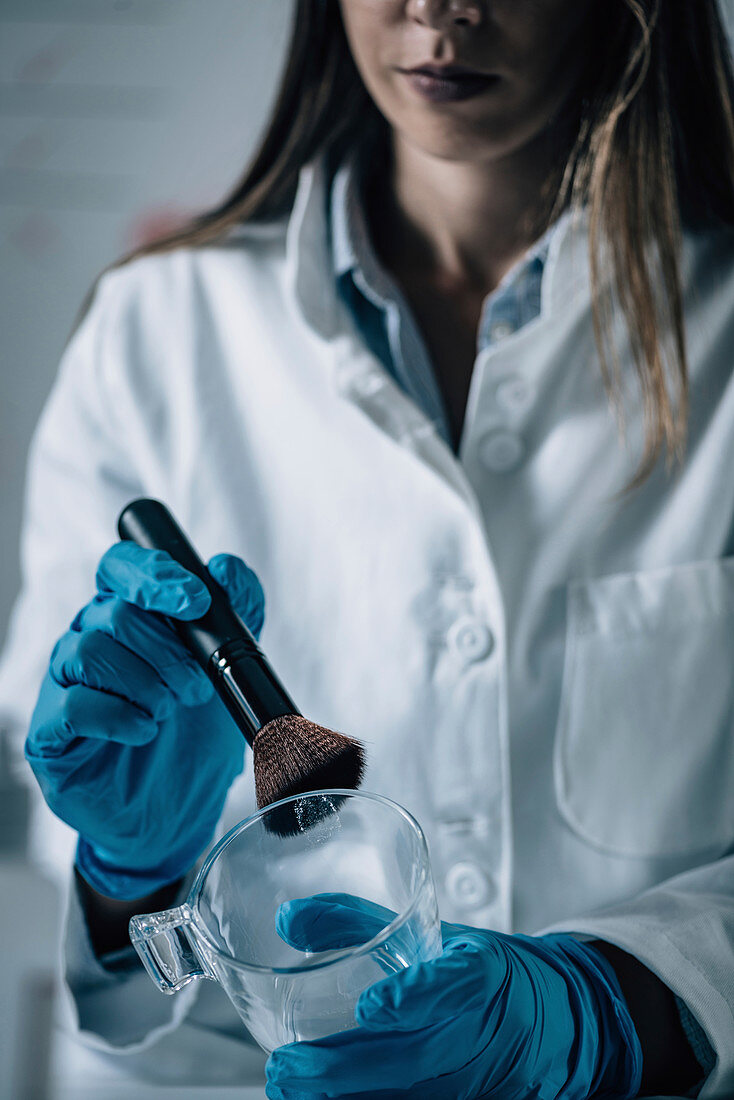 Forensics expert examining crime scene evidence