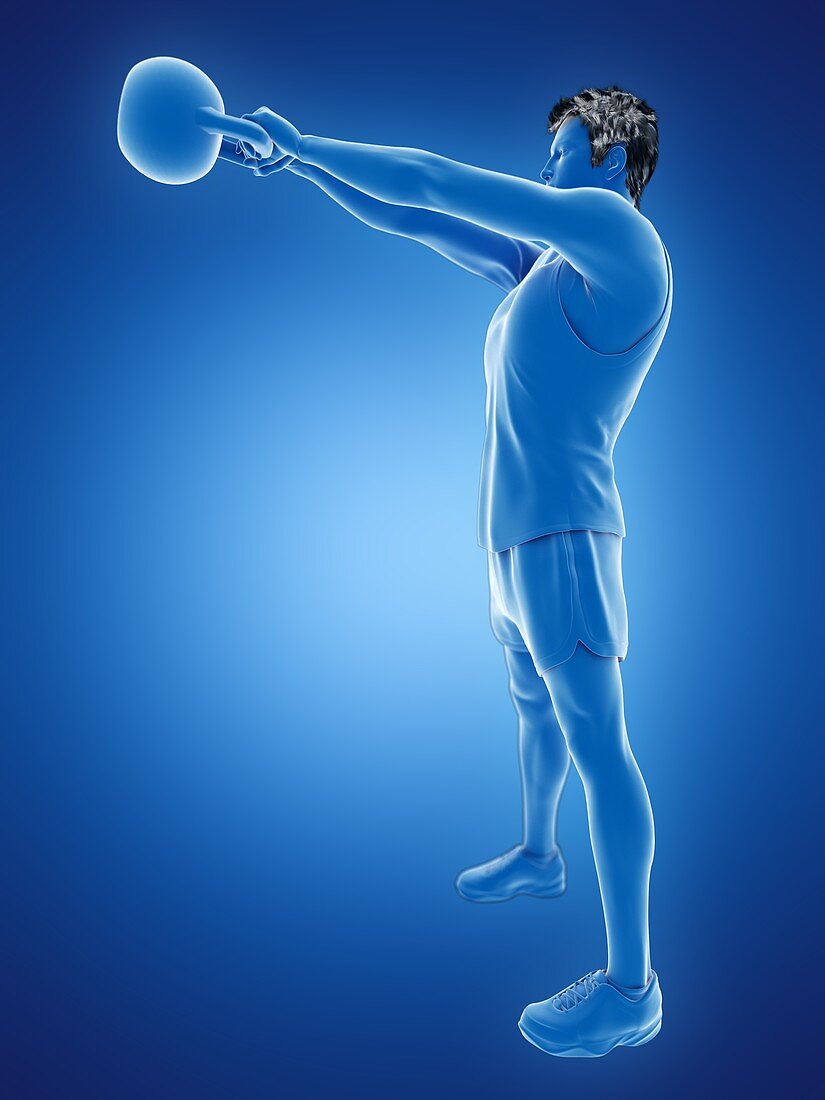 Man doing kettlebell workout, illustration