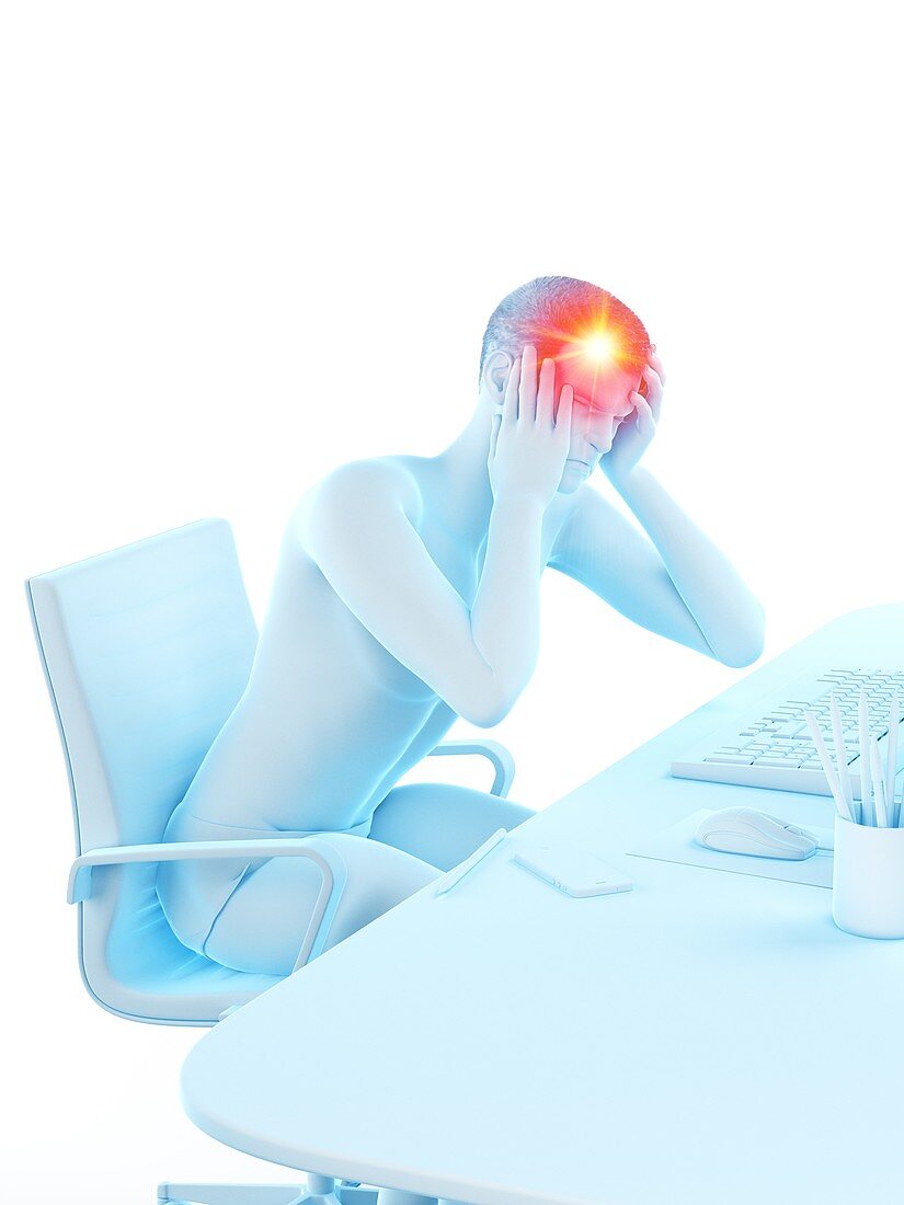 Office worker with headache, conceptual illustration