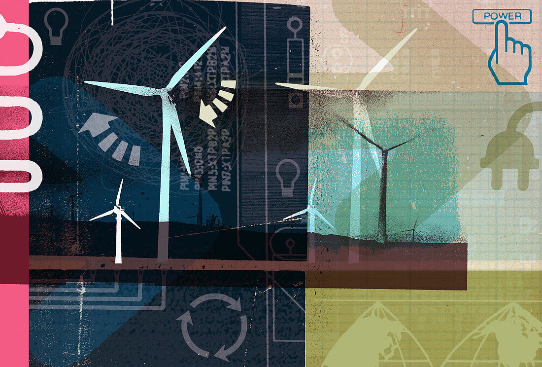 Renewable energy collage, illustration
