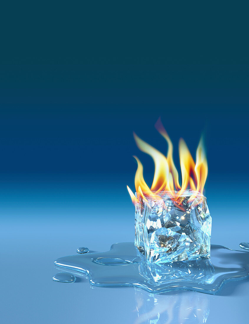 Flaming ice cube, illustration