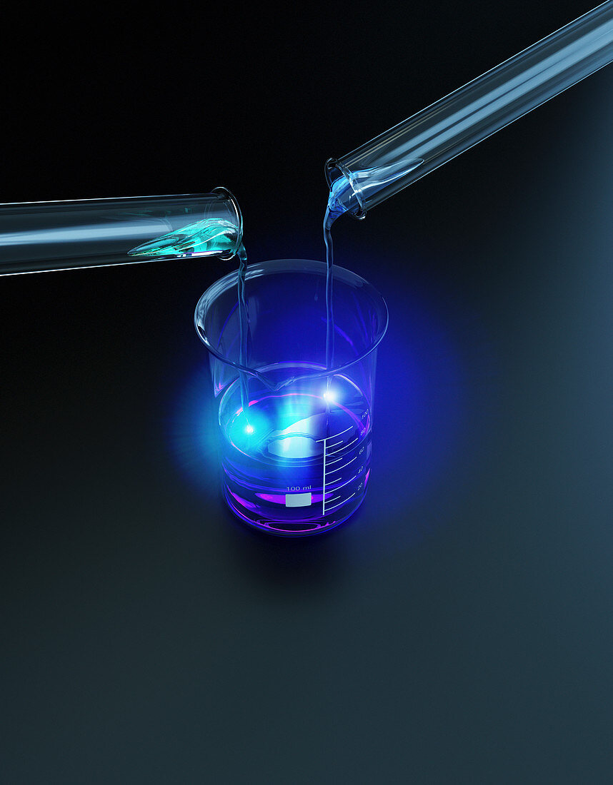 Test tubes pouring glowing liquid, illustration