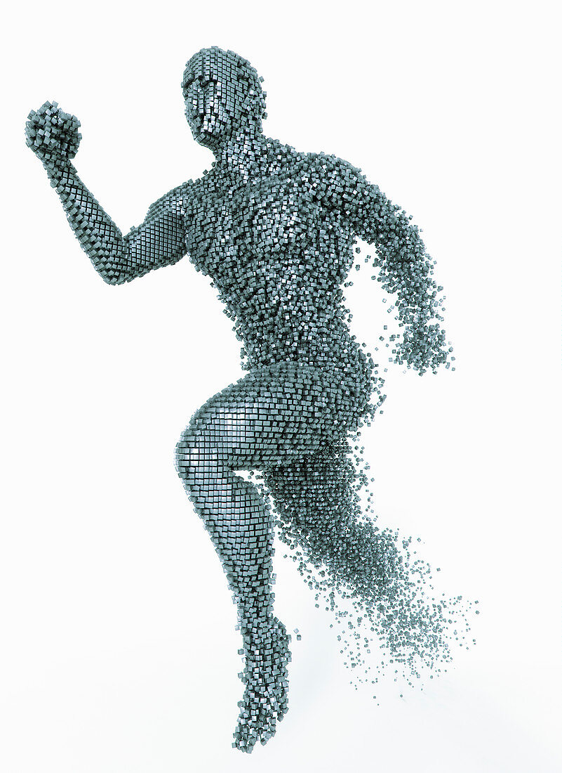 Running man disintegrating, illustration