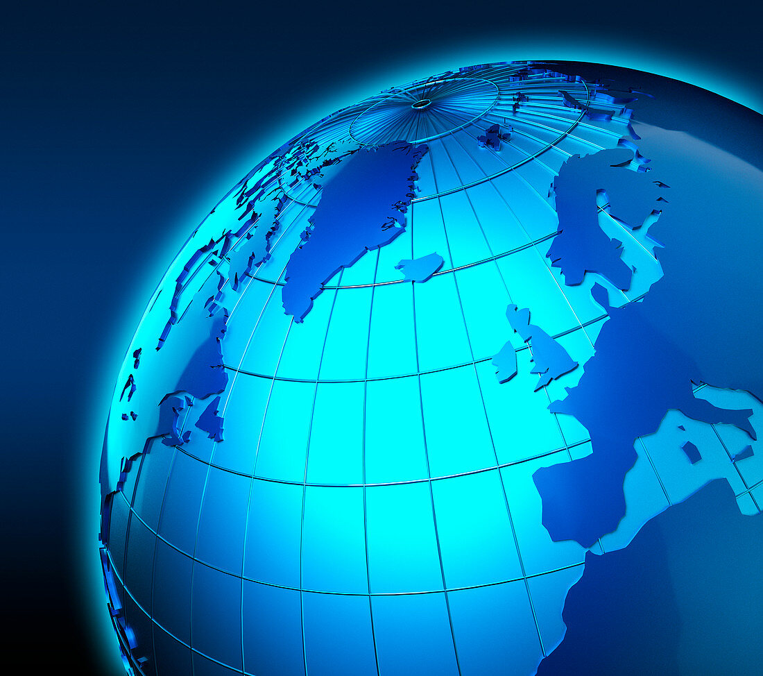 Globe focused on United Kingdom and Europe, illustration