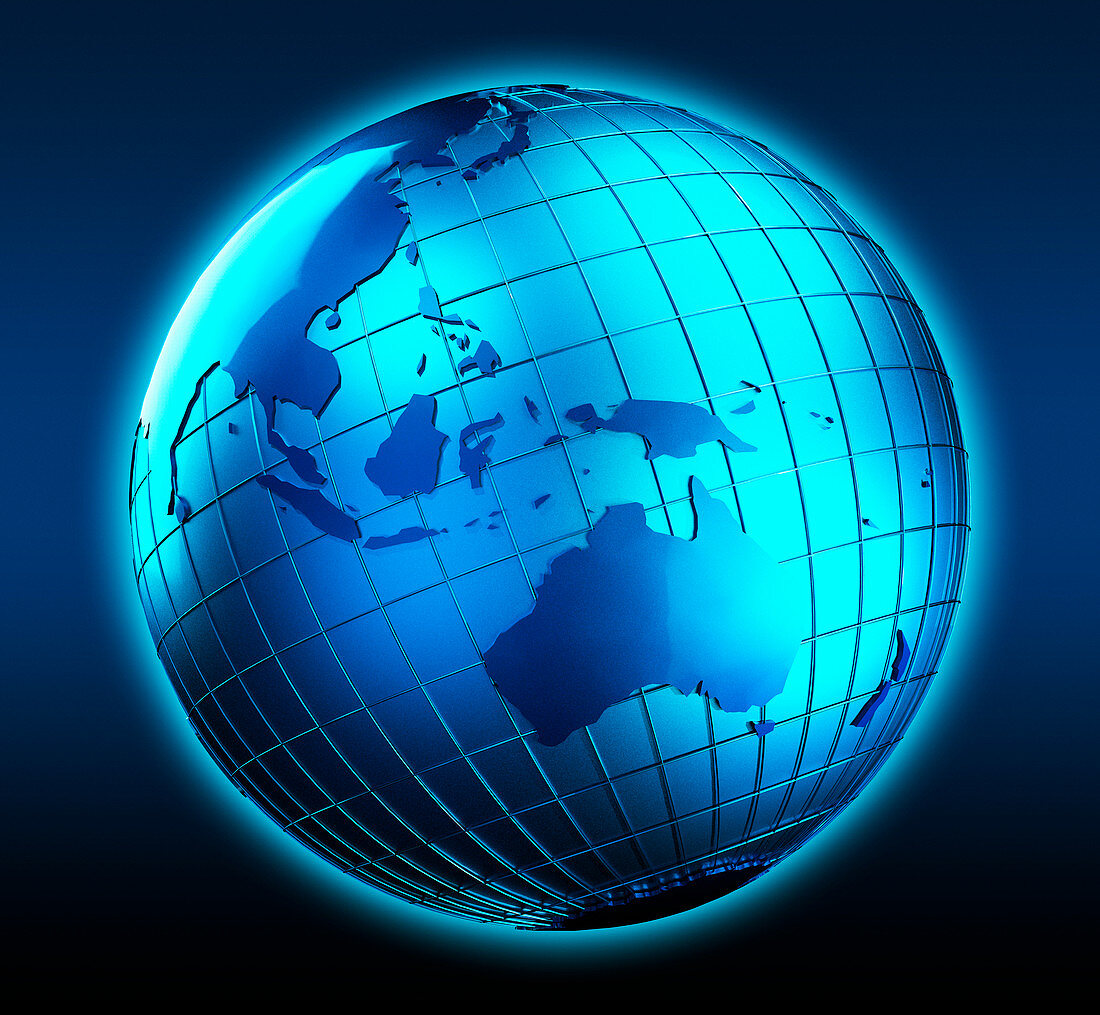 Blue globe focused on Australia, illustration