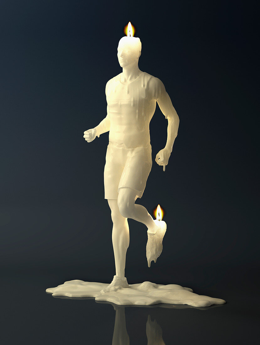 Melting wax candle of man running, illustration