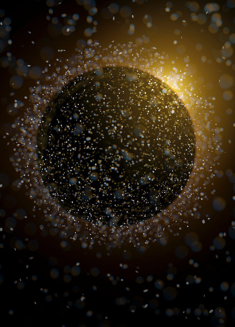 Planet emitting bubbles, conceptual illustration