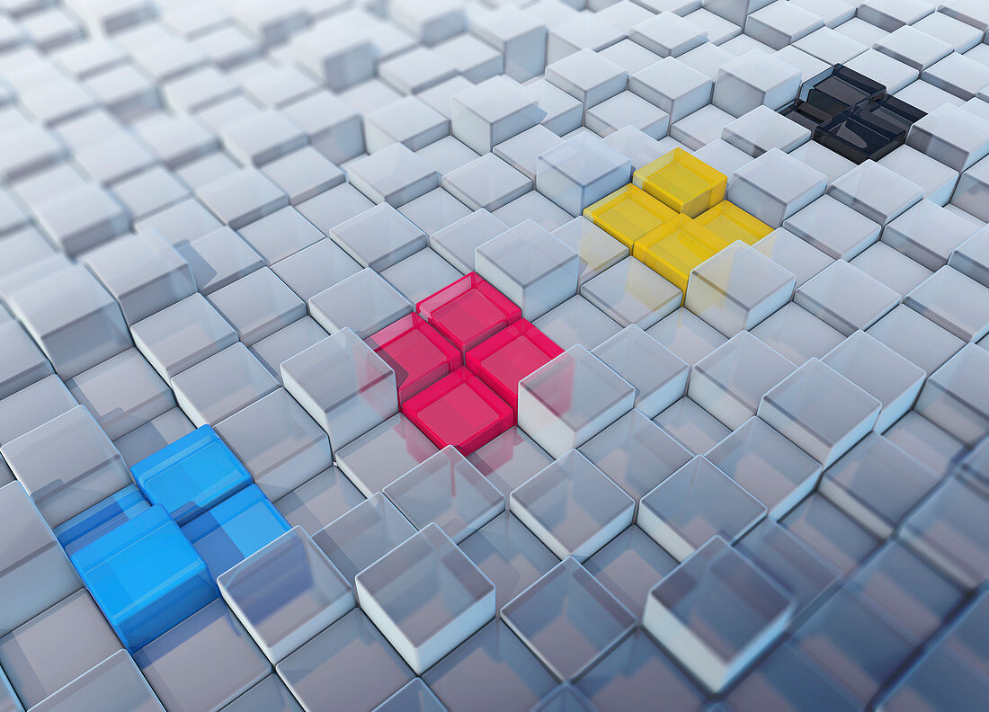 CMYK coloured cubes, illustration