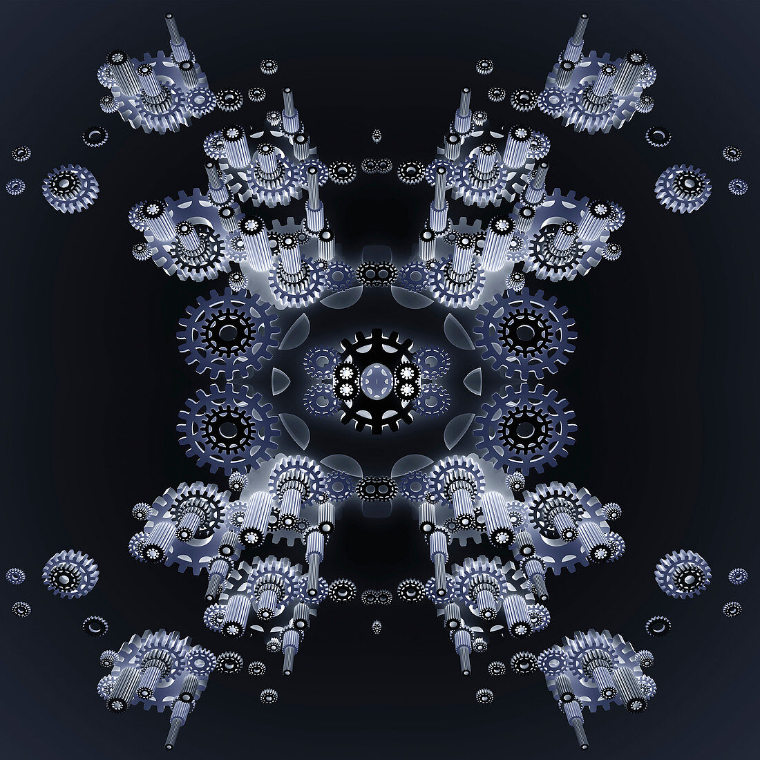 Symmetrical pattern of cogs, illustration