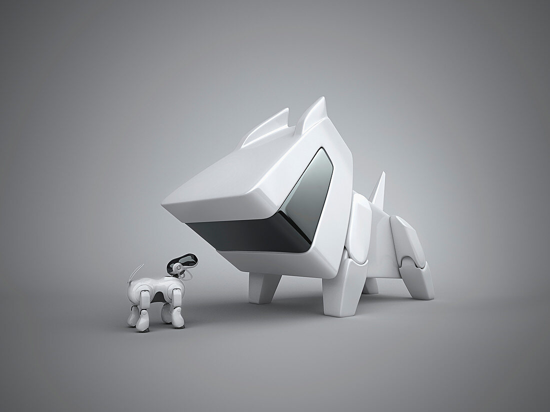 Large and small robotic dog, illustration