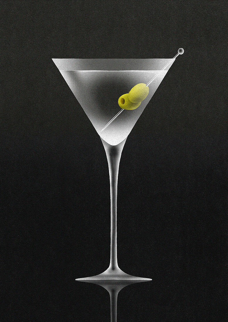 Olives in martini cocktail, illustration