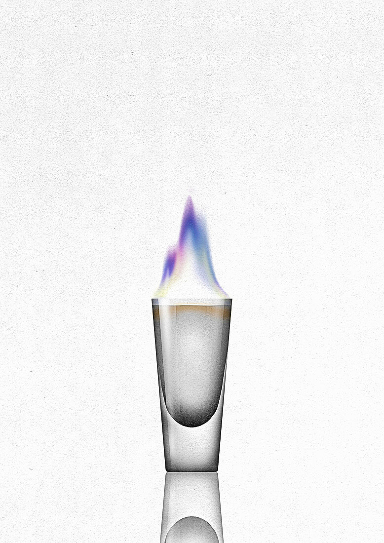 Flaming shot glass, illustration