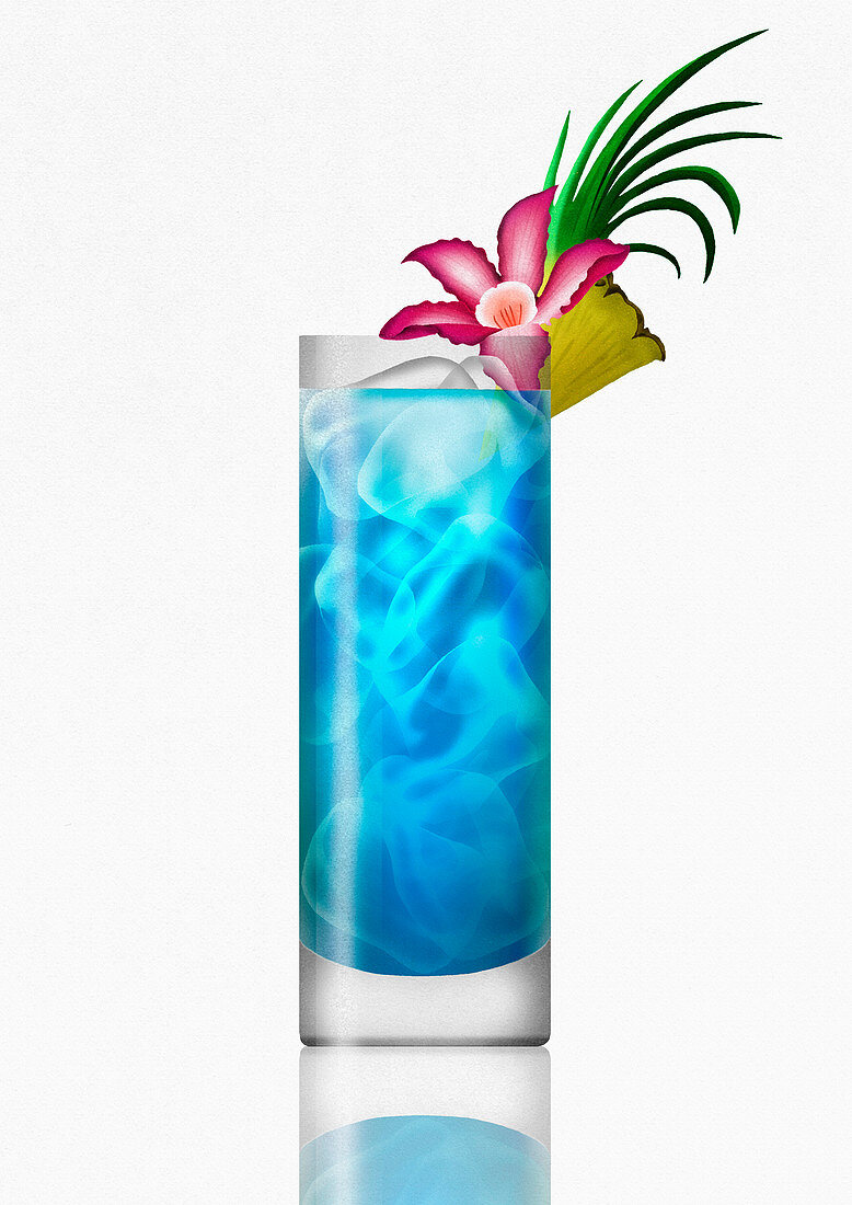 Blue Hawaiian tropical cocktail drink, illustration
