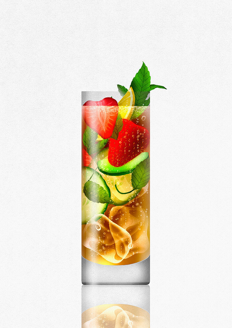 Summer cocktail drink with fruit, illustration