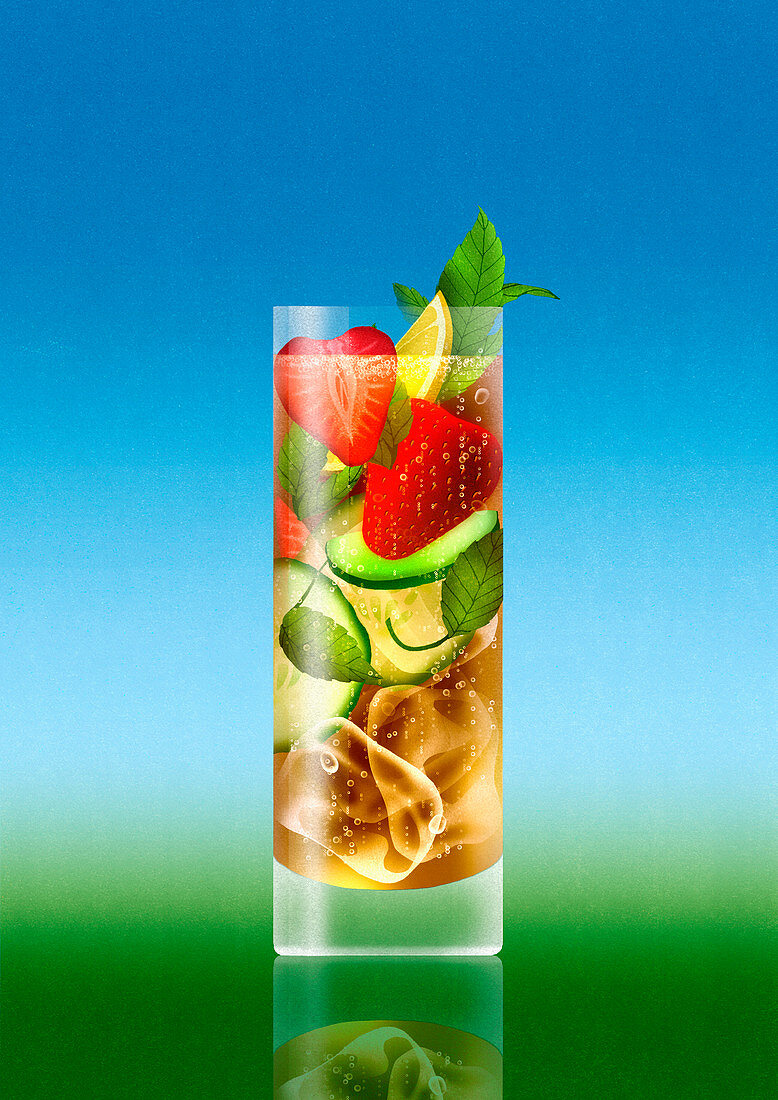 Summer cocktail drink with fruit, illustration