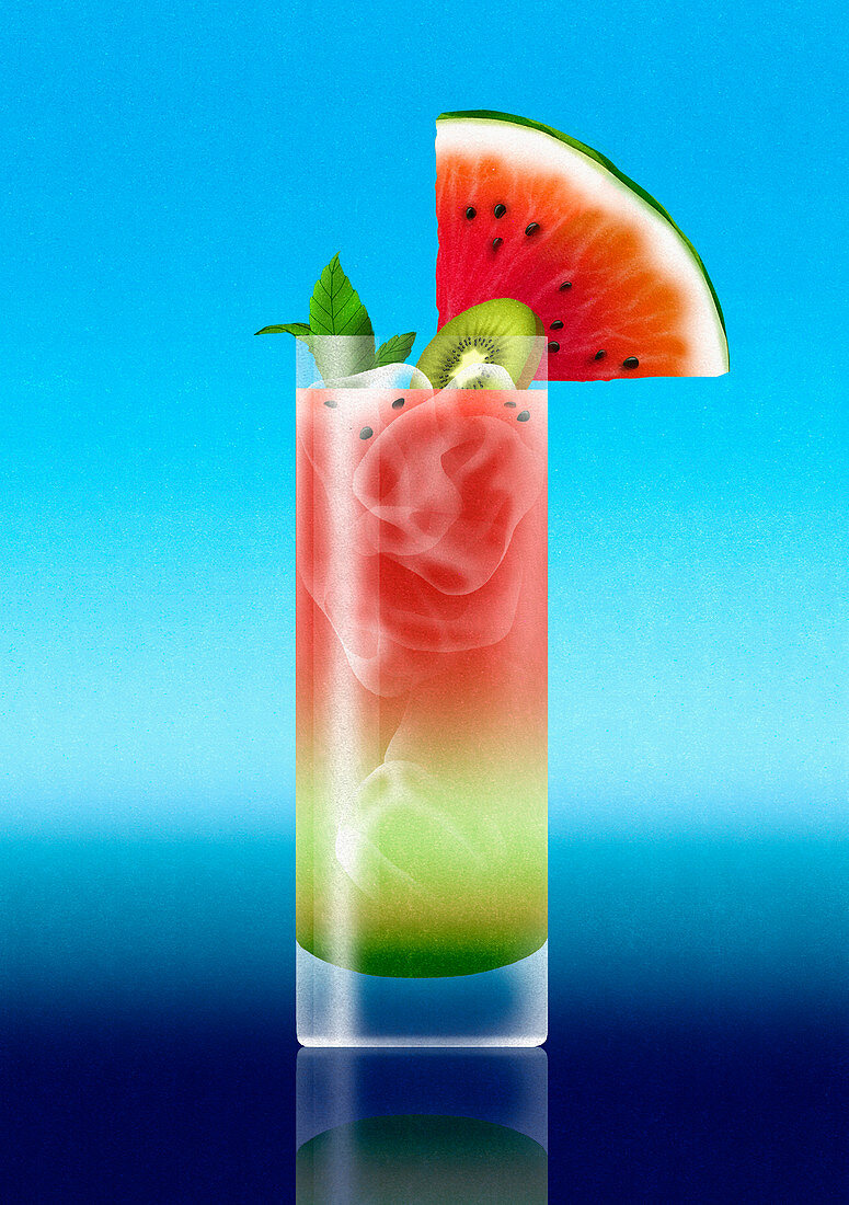 Tropical watermelon cocktail drink, illustration