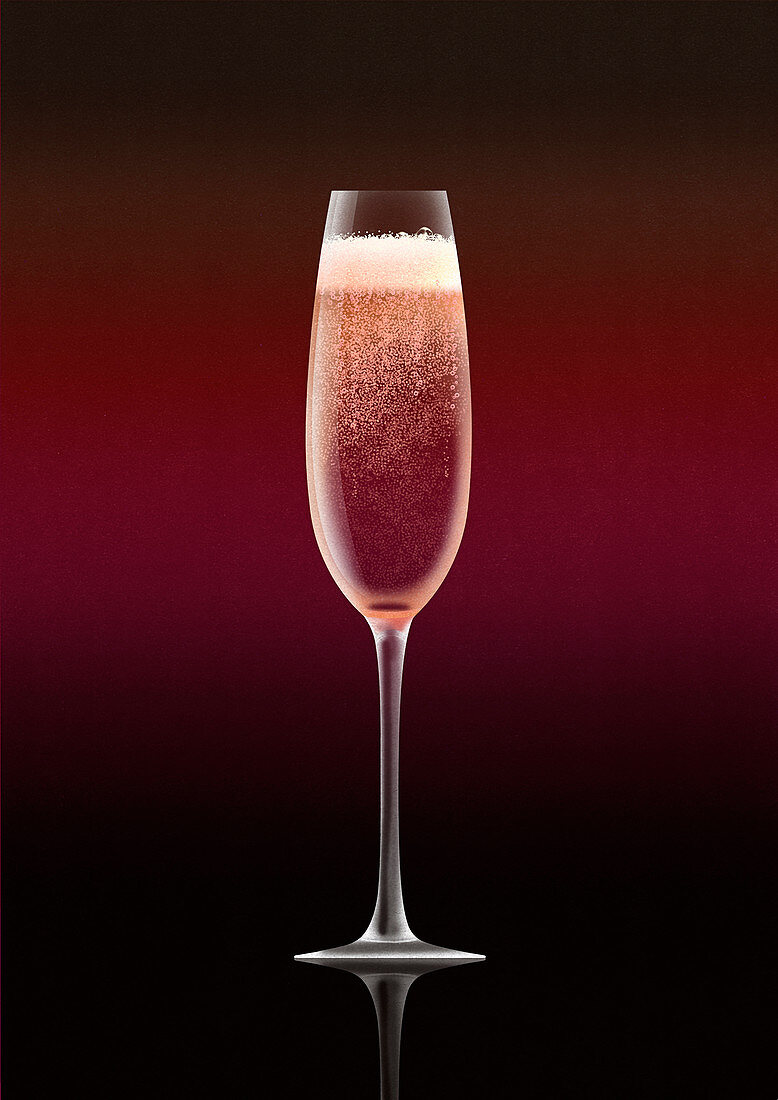 Single pink champagne in flute, illustration