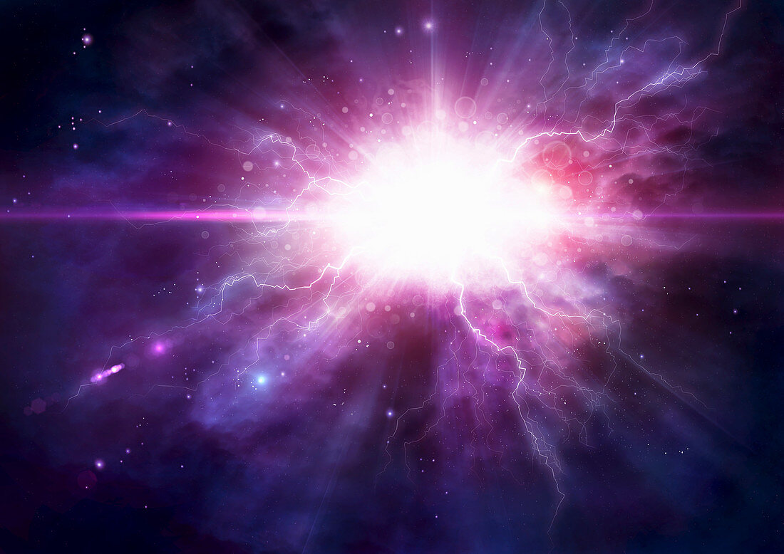 Exploding light in outer space, illustration